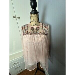 Entro Womens Top L Long Sleeve Embroidered Tulled Floral Peasant Cottagecore